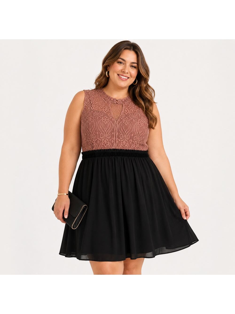 Maurices Dress Women's Plus Size 0 1X High Neck Sleeveless Pink Black Pleated